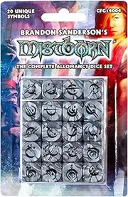 Mistborn Adventures - Mistborn Dice: The Complete Allomancy Set – 20 Silver Colored Polyhedral 6 Sides includes 20 dice –D6