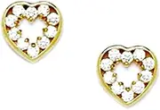 [JewelryWeb] 14k Yellow Gold CZ Simulated Diamond Love Heart Screw Back Earrings 8x8mm Stud Earring for Women