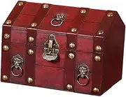 Generic Pirate Treasure Chest, Decorative Trunk, Wood with Lock with Hinged Lid House Shape Chest, Decorative Storage Box, Red