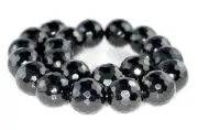 13MM BLACK JET GEMSTONE ORGANIC MICRO FACETED ROUND LOOSE BEADS 7.5inch