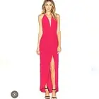 Revolve Fever Dress in Rouge Rory Beca Split Front Deep V M