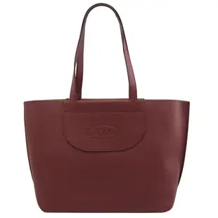 TODS 烙印LOGO素面牛皮肩背托特包.深紅