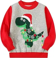 [Trsenvrml] Toddler Boy Christmas Ugly Jumper Kids Christmas Dinosaur Long Sleeve Pullover Novelty Pullover Sweatshirt 3-7T, Grey Dinosaurs, 5-6 Years