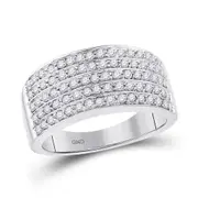14k White Gold Round Diamond Pave Band Ring 1/2 Cttw
