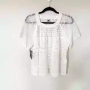M Missoni white lace semi sheer square neck flowy top size 38/2 NWT