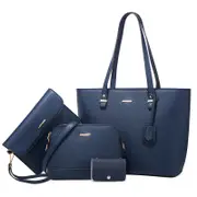Nevenka Women Retro Large Capacity Four-piece Sets Handbags Shoulder Bags Tote-Dark Blue