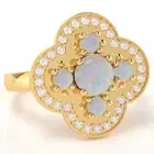 Shamrock Clover Flower Leaf Opal Diamond Ring In 14k Gold