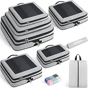 Prezon 8 Set/6 Set/4 Set Compression Packing Cubes for Travel, Lightweight Vacation Travel Essentials, Travel Accessories for Suitcase Organizer Bags Set, Durable Luggage Organizer, 8-Pewter, 8 Set,