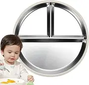 Stainless Steel Baby Plates with Suction - Three Compartments Metal Food Tray Stainless Steel Dishes | Divided Serving Tray Portion Control Plate with Silicone Base for Home School