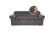 Stretch Thick Velvet Sofa Covers Couch Covers Sofa Slip Covers Lounge Covers 1/2/3 Seater | Comfortable Soft Velour Fabric, Grey