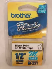 BROTHER P-TOUCH 1/2" M-231BLACK PRINT ON WHITE TAPE