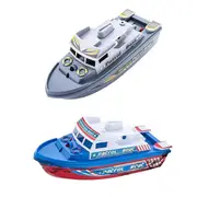 Speed Boat Water Toy Electric Patrol Boat Toy Model with Siren and Lights, Blue+Grey As Shown