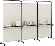 Giantex 3-Panel Folding Room Divider, 188cm Rolling Privacy Screen w/ 3 Metal Shelves, Lockable Wheels, Portable Wall Divider Separator, Freestanding Privacy Protection for Living Room (White)