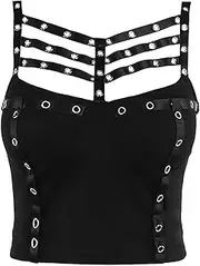 [YINGWIN] Women's Y2k Gothic Cami Crop Top Sleeveless Hollow Out Sexy Tank Tops Camisole Clubwear Outfit Cyberpunk Backless Vest