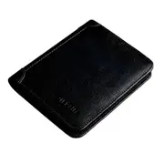Black Genuine Leather Retro Business Wallet - Short Card Holder & Coin Purse
