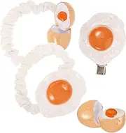 Healeved 4pcs Poached Egg Hair Clips Cartoon Hair Pins for Girls Elastic Rope Stylish and Comfortable