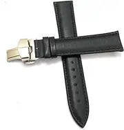 [g24] 22mm Genuine Leather Black Watch Band Strap for Men and Women | Comfortable and Durable Material | Deployment Silver Buckle-Y6