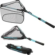Fzaqwen Fishing Net Telescoping Handle - Collapsible Retractable Fish Landing Net with Long Telescopic Aluminum Pole, Foldable Rubber Net for Saltwater, Fishing Gifts for Men