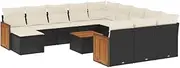 vidaXL Garden Sofa Set with Cushions - 13 Piece Modular Outdoor Patio Furniture - Black PE Rattan - Acacia Wood Tabletop - Customizable Seating and Storage Solutions - Weather-Resistant