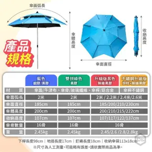 【DE生活】升級黑膠戶外傘 釣魚遮陽傘 2.2米 防風釣魚傘 抗UV 露營傘 沙灘傘野餐傘釣魚折疊傘(360度可調整)