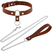 [JNKET] Punk Hauling Chain PU Leather Collar Gothic Choker Double Metal Ring Necklace Neck Accessories Adjustable Size