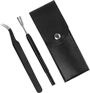 starfa lab Premium Tick Remover Tool Kit, Stainless Steel Tick Remover and Tweezers with Storage Pouch, Perfect Tick Remover for Dogs Cats or Humans (Black)