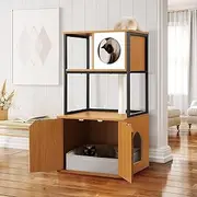 Pet Scene Cat Tree Litter Box Enclosure, All in One Cat House Furniture, Cat Scratching Post Climber,Cat Tower Kitty Play Gym House Pet Furniture,Pet Bed Perch with Entrance Cabin Toilet Washroom