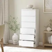 Merryluk 6-Drawer Tallboy Dresser – Vertical Chest of Drawers Storage Cabinet Organizer for Bedroom, Living Room, Closet, or Hallway