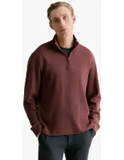 [Trenery] Brushed Cotton Half Zip Monogram Sweat in Burgundy