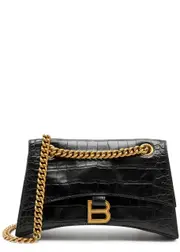 Balenciaga Crush Small Crocodile-effect Leather Shoulder bag - Black ONE SIZE