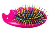 Hot pink miniature MINI MANE & TAIL BRUSH w/ RAINBOW BRISTLES horse grooming