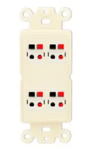 RiteAV 4 Port Speaker Wire Plug Jack Wall Plate - Rocker [Light-Almond]