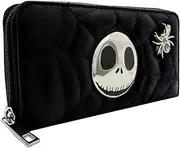 GONDMAX Women's The Nightmare Before Christmas Quilted Web Black Clutch Purse with 12 Card Slots, Zipped Coin Section, 80mm Note Compartment
