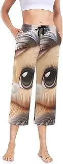 [RPLIFE] Bunny Kawaii Cute Rabbit Elastic Waist Capris, Drawstring Capri Pants Women, Womens Pajama Jogger Pants, Bunny Kawaii Cute Rabbit, Medium