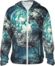 [LHBWCVN] UPF 50+ Light Jacket Full Zip Sun Protection Hoodie for Women Men Long Sleeve Blue Moon Sun Shirts