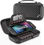 JSAUX Carrying Case Compatible with Nintendo Switch 2 (2025) Protective Hard Shell Case with 15 Game Card Slots, Portable Travel Bag for Switch 2 Console and Accessories, Black