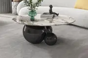 Spigola Round Coffee Table in Black with Sintered Stone Top and Stainless Steel Base