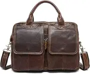 [HAMKVBPR] Mens Briefcase Men Leather Bag Laptop Bag Office Briefcase,Shoulder Bag with Trolly Strap for Travel Business School Messenger Bag for Work Business