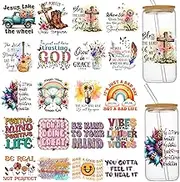 UV DTF Cup Wraps for 16 oz Glass Cups- 20 Sheets Faith Uvdtf Cup Wraps Vinyl Decals for Tumblers, Rub on Transfers for Crafts, Cold Transfer Stickers for Bookmarks, Wood Furniture, Water Bottles