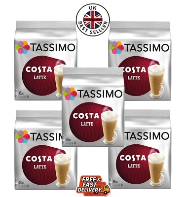 Costa Tassimo Latte Roast And Ground Coffee Pods 8 X 5 Pack 40 Servings