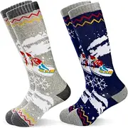 [GRPSKCOS] Kids Ski Socks, 2 Pairs Warm Thick Snow Socks for Boys Girls Toddler Winter Skiing Snowboarding