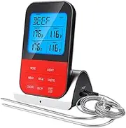 Zerodeko Remote Digital BBQ Wireless Meat Thermometer Dual Probe Cooking Thermometer for Kitchen and Grill Monitors Two Foods with Preset and Actual Temperature Display Wireless