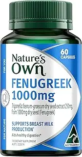 Nature's Own Fenugreek 1000mg Capsules 60 - Traditionally used to Support Healthy Appetite, Digestion & Breast Milk Production-Relieve Indigestion-Decrease & Clear Excess Mucous from Respiratory Tract
