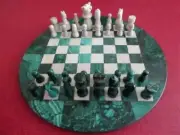 Malachite & Granite Gemstone Inlay Chess Board & Pieces hand carved Gift Him/Her