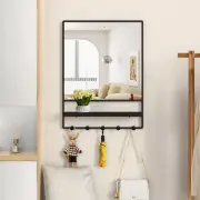 21"x28" Wall Mirror with Shelf & Hooks – Black Metal Frame for Bathroom