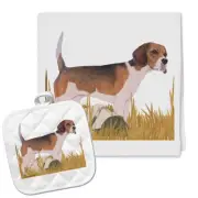 Beagle Kitchen Dish Towel and Pot Holder Gift Set