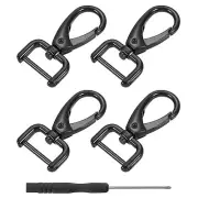 4Pcs Swivel Clasps, 0.75" D Ring Detachable Snap Hook with Screwdriver, Black