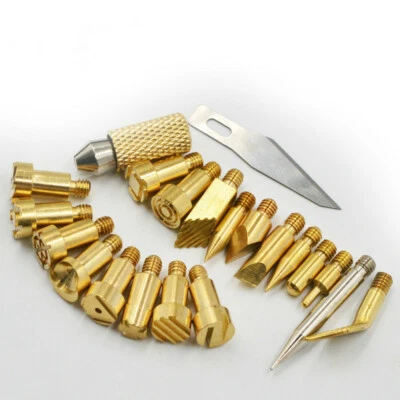 22Pcs Brass Tips Wood Burning Weld Pen Art Tool Kit Crafts Soldering Pyrography