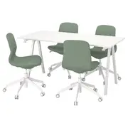 TROTTEN / LÅNGFJÄLL conference table and chairs, white/green-grey, 160x80 cm