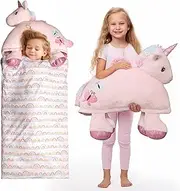 SHALALA NEW YORK Toddler Nap Mat with Pillow for Boys and Girls, Animal Plush Sleeping Bag Nap Mat, Soft Slumber Bag with Pillow & Blanket - 64" x 26"